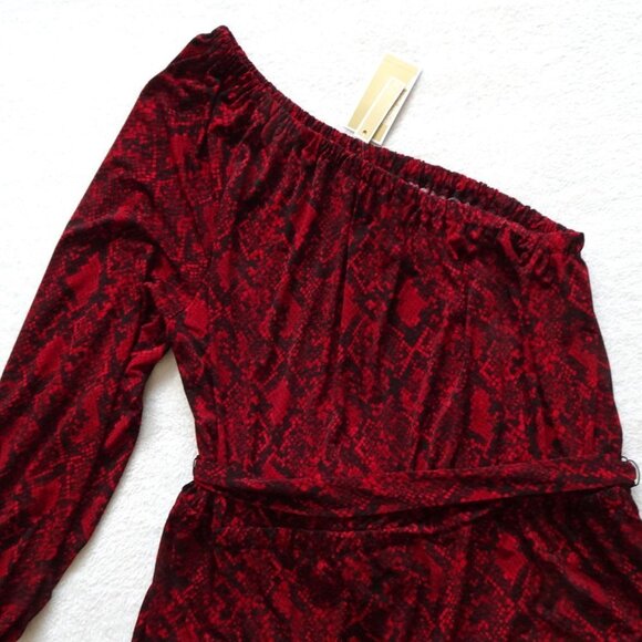 Michael Kors One Shoulder Top Women's Plus Size 2X Red Snake Print Belted - Picture 8 of 11